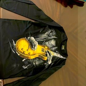 Black Long Sleeve Shirt with Guitar Graphic